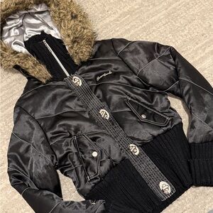 South Pole Black Puffer Jacket with Faux Fur Hood